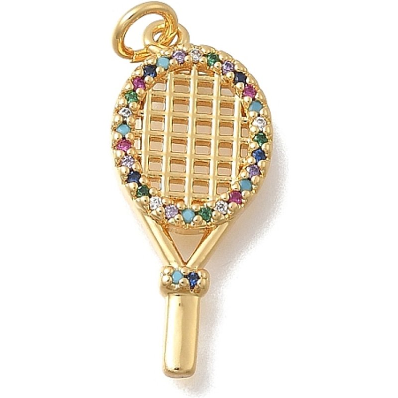 Brass Micro Pave Cubic Zirconia Racket Pendant, 18K Gold Plated — Charms & Pendants