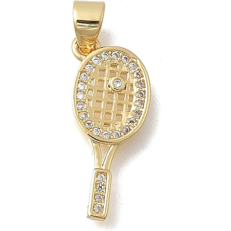 Brass Micro Pave Cubic Zirconia Racket Pendant, 18K Gold Plated — Charms & Pendants