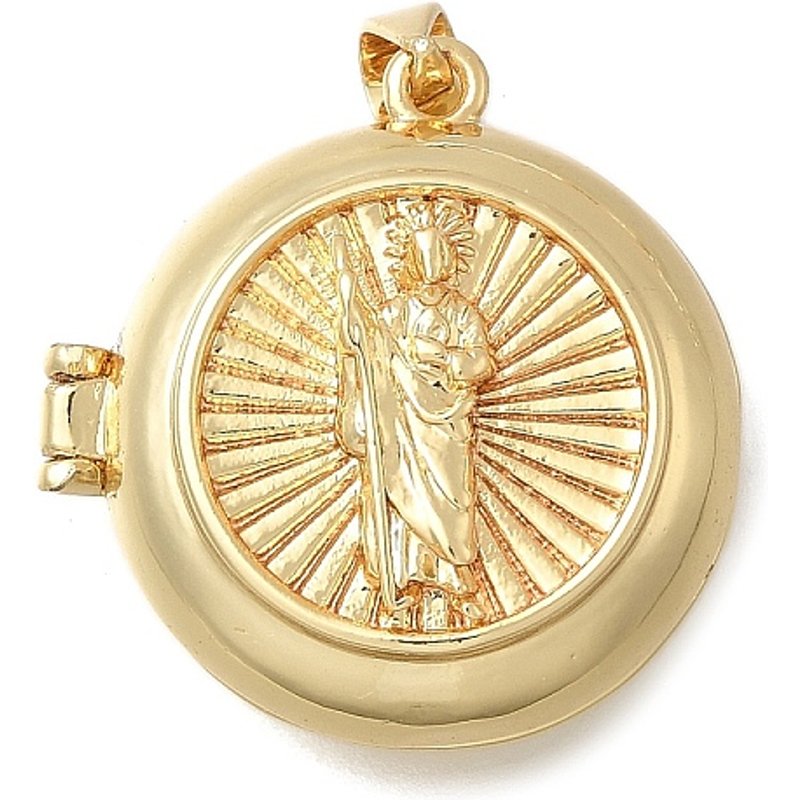 Brass Locket Pendants with Saint Jude Charms, 18K Gold Plated — Charms & Pendants
