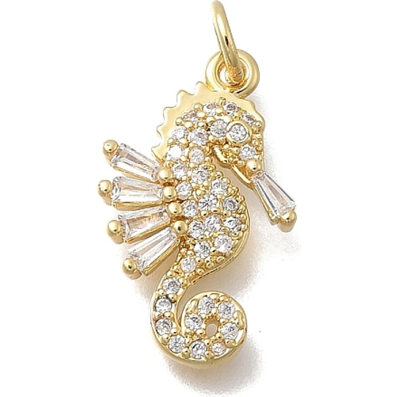 Pendentif en laiton Micro Pave en Zircon Cubique Transparent, Hippocampe — Breloques et pendentifs