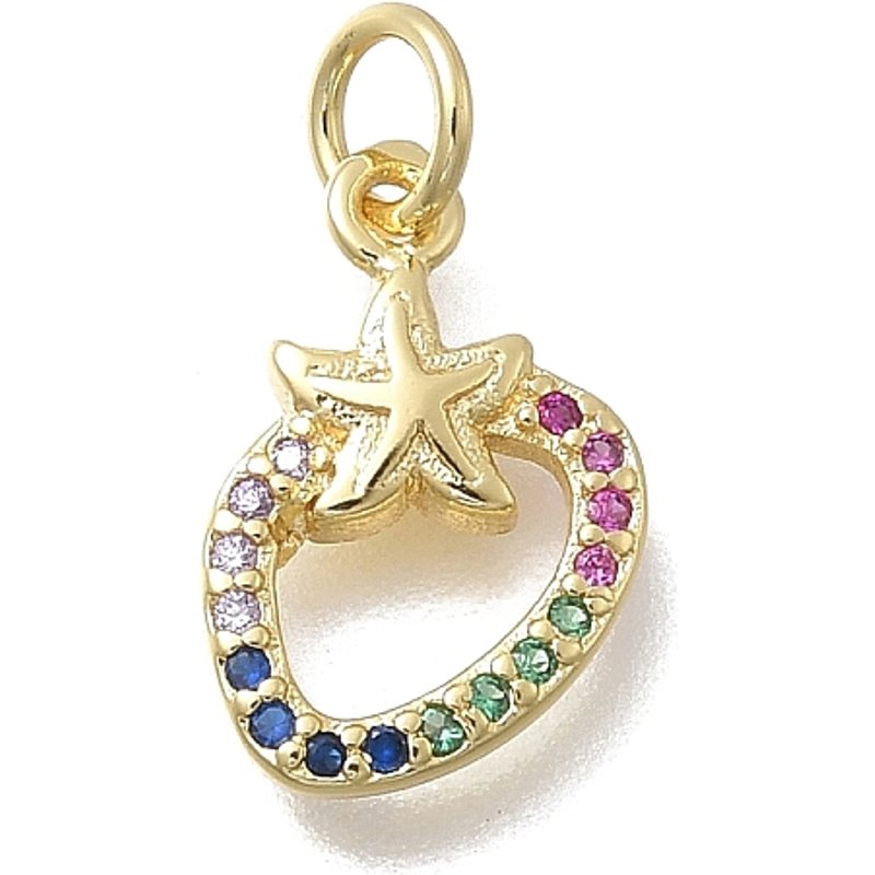 Brass Micro Pave Cubic Zirconia Strawberry Charm with Star — Charms & Pendants