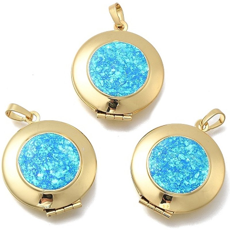 Brass Flat Round Locket Pendant with Synthetic Aubro, 18K Gold Plated — Charms & Pendants
