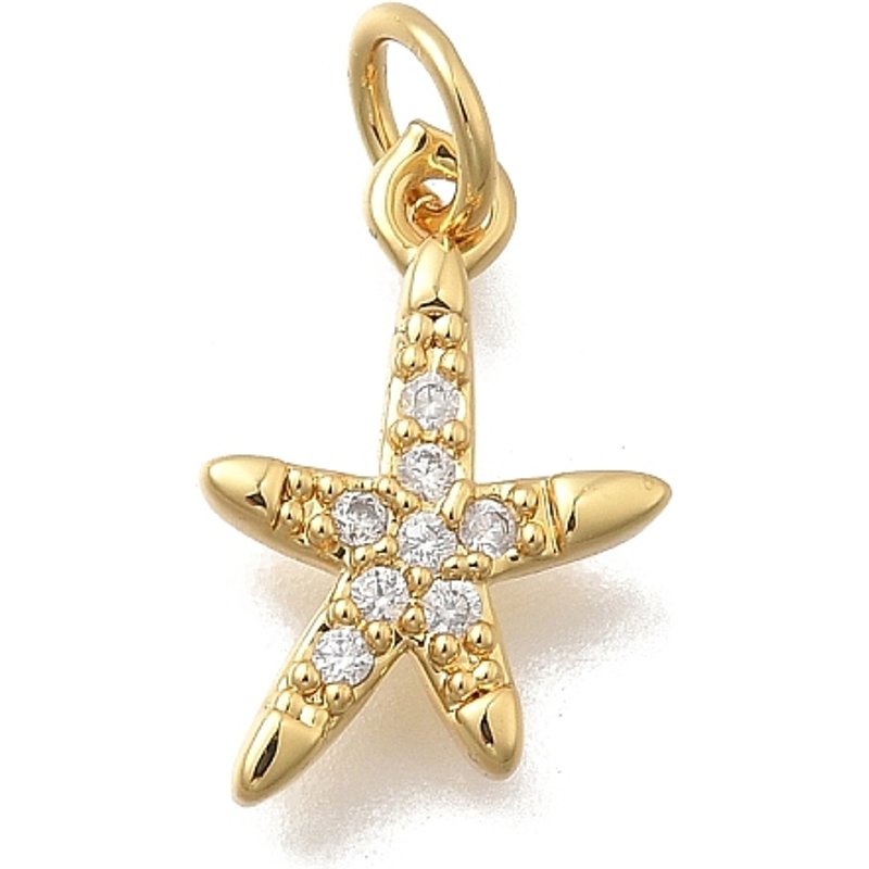 Brass Micro Pave Starfish Charm with Clear Cubic Zirconia — Charms & Pendants