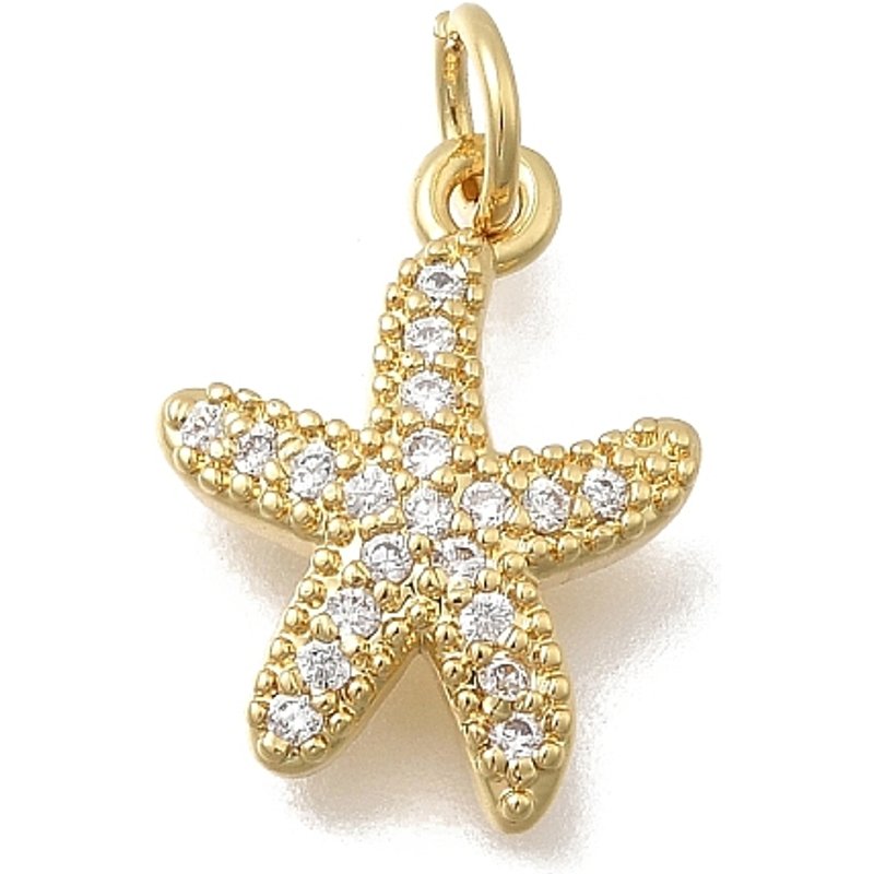 Brass Micro Pave Starfish Charm with Clear Cubic Zirconia — Charms & Pendants