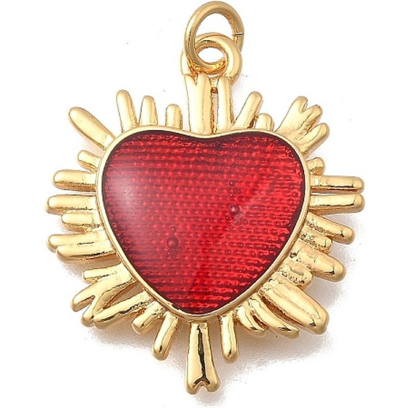 Brass Enamel Heart Pendant, 18K Gold Plated, Red — Charms & Pendants