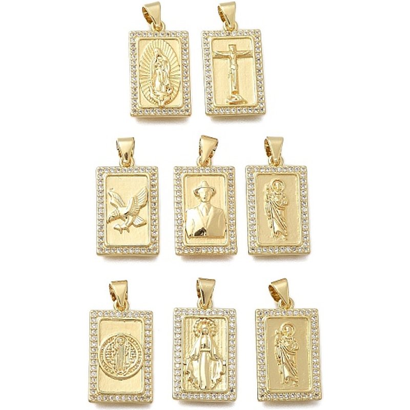 Brass Micro Pave Clear Cubic Zirconia Rectangle Charms 18K Gold Plated — Charms & Pendants