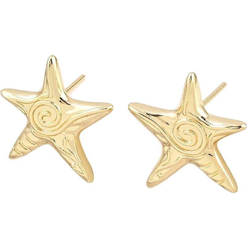 Boucles d'oreilles en laiton en forme d'étoile de mer, plaquées or 18K — Bijoux fantaisie