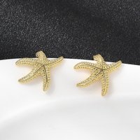 Brass Starfish Stud Earrings, 18K Gold Plated, Cadmium & Lead Free