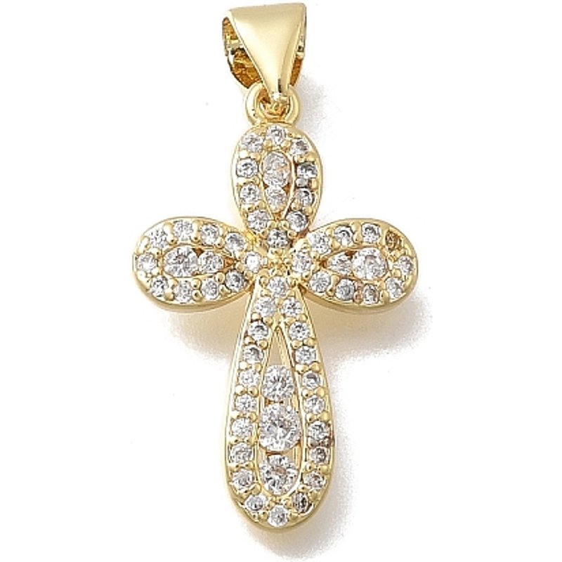 Pendentif Croix en Zircon Cubique Transparent Micro Pave Plaqué Or 18K — Breloques et pendentifs