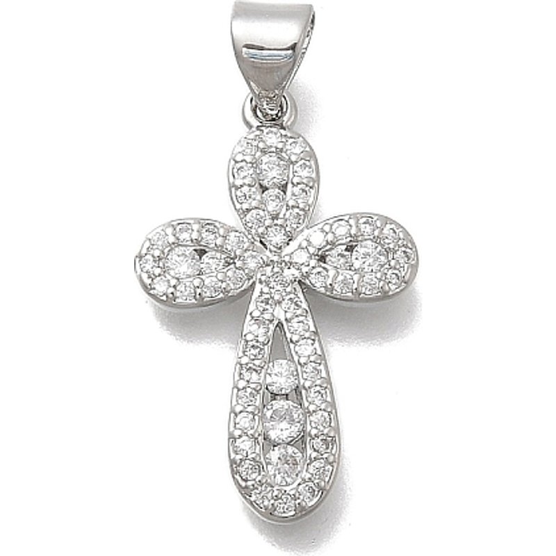 Brass Micro Pave Clear Cubic Zirconia Cross Pendant — Charms & Pendants