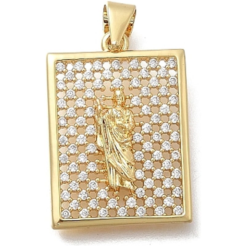 Pendentif en laiton Micro Pave Zirconia Cubique Transparent, Saint Jude — Breloques et pendentifs