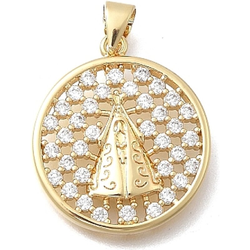 Brass Micro Pave Clear Cubic Zirconia Pendant, Nossa Senhora Aparecida — Charms & Pendants