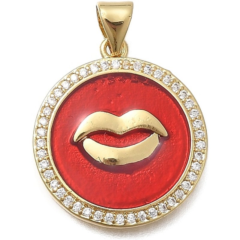 Brass Micro Pave Cubic Zirconia Round Pendants with Enamel — Charms & Pendants