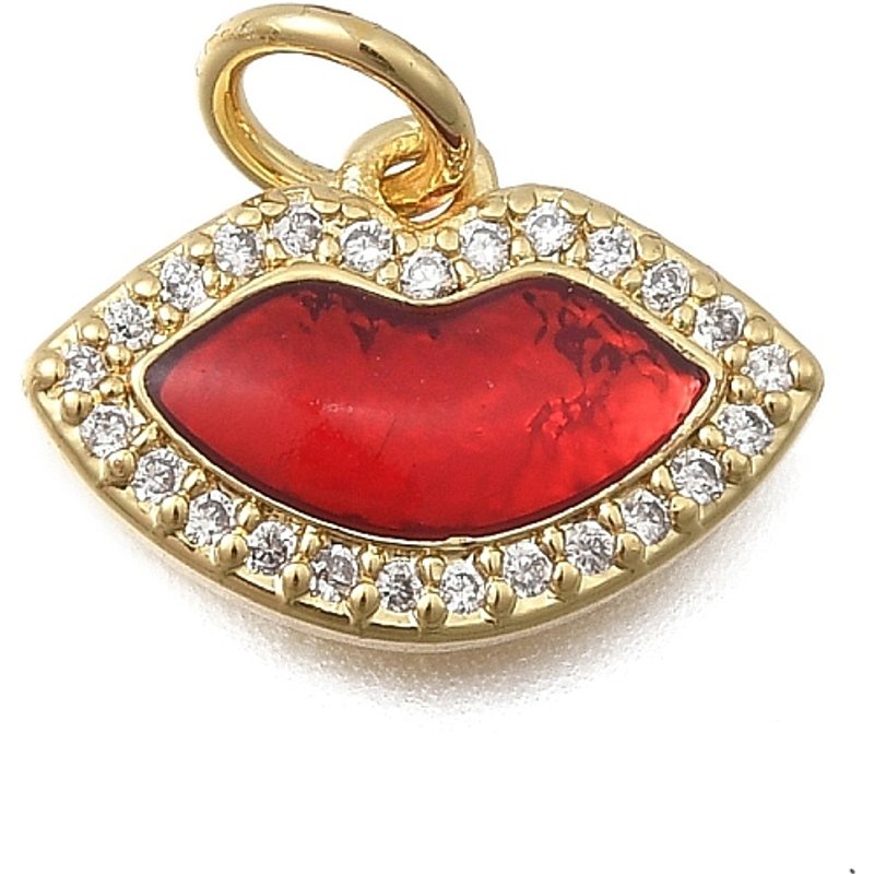 Charm en laiton avec zircon cubique micro pavé, bouche, plaqué or 18K — Breloques et pendentifs