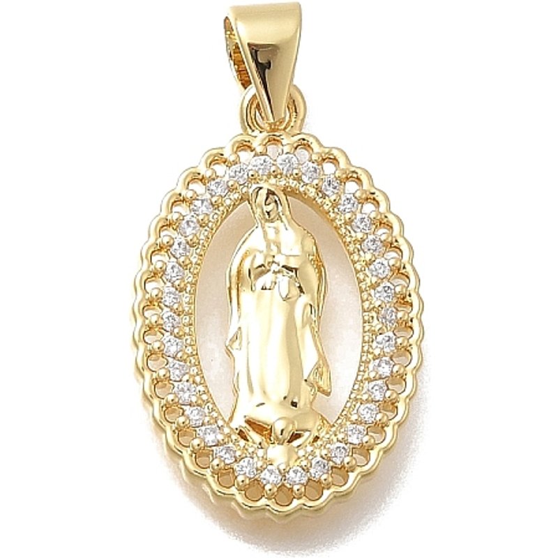Pendentif Oval en Zircon Cubique Micro Pave avec Vierge Marie — Breloques et pendentifs