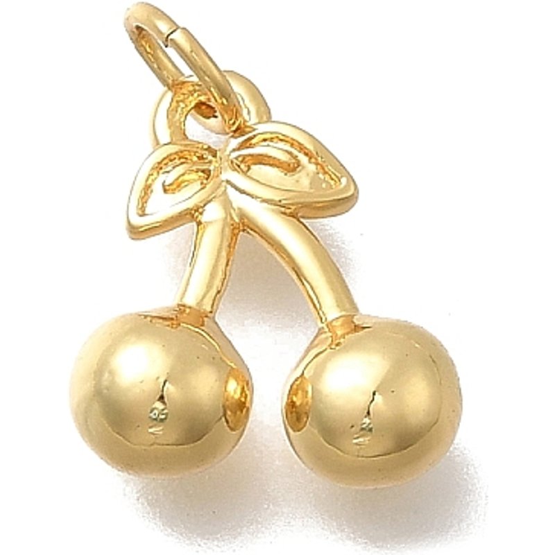 Charm en laiton en forme de cerise, plaqué or 18K, sans cadmium ni plomb — Breloques et pendentifs