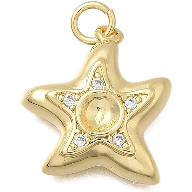 Brass Micro Pave Cubic Zirconia Starfish Pendant, 18K Gold Plated — Charms & Pendants