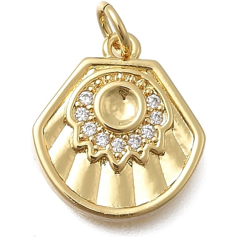 Brass Micro Pave Cubic Zirconia Shell Pendants, 18K Gold Plated — Charms & Pendants