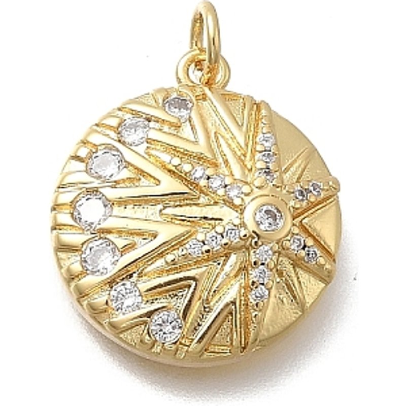 Pendentif Rond en Zircon Cubique Micro Pave avec Soleil, Plaqué Or 18K — Breloques et pendentifs