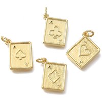 Brass Rectangle Pendant with Playing Card, 18K Gold Plated