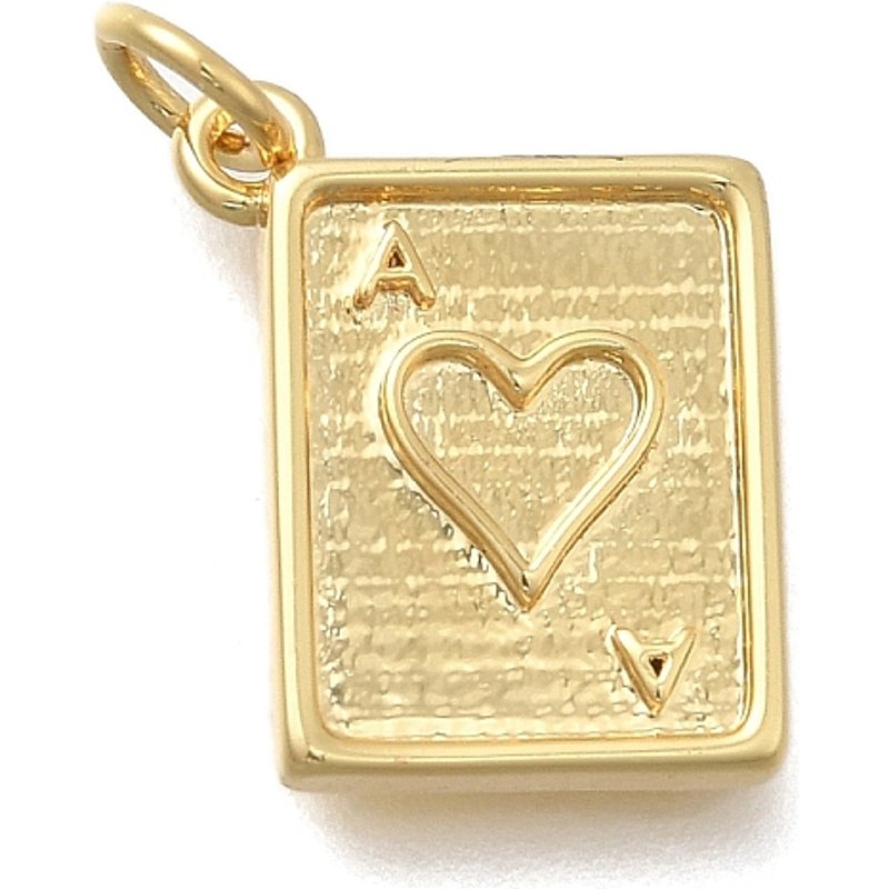 Brass Rectangle Pendants with Hearts, 18K Gold Plated — Charms & Pendants