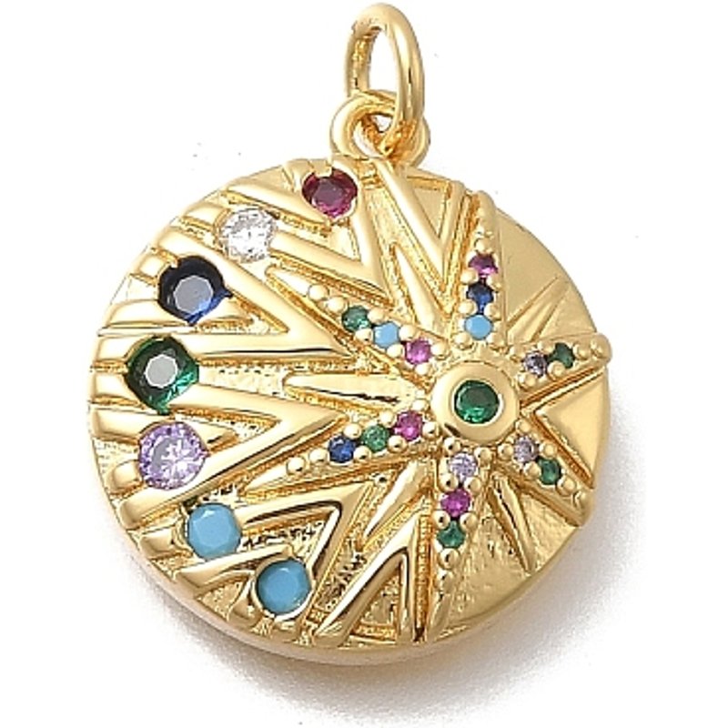 Pendentif rond en zircone cubique micro pavé avec soleil et anneau — Breloques et pendentifs