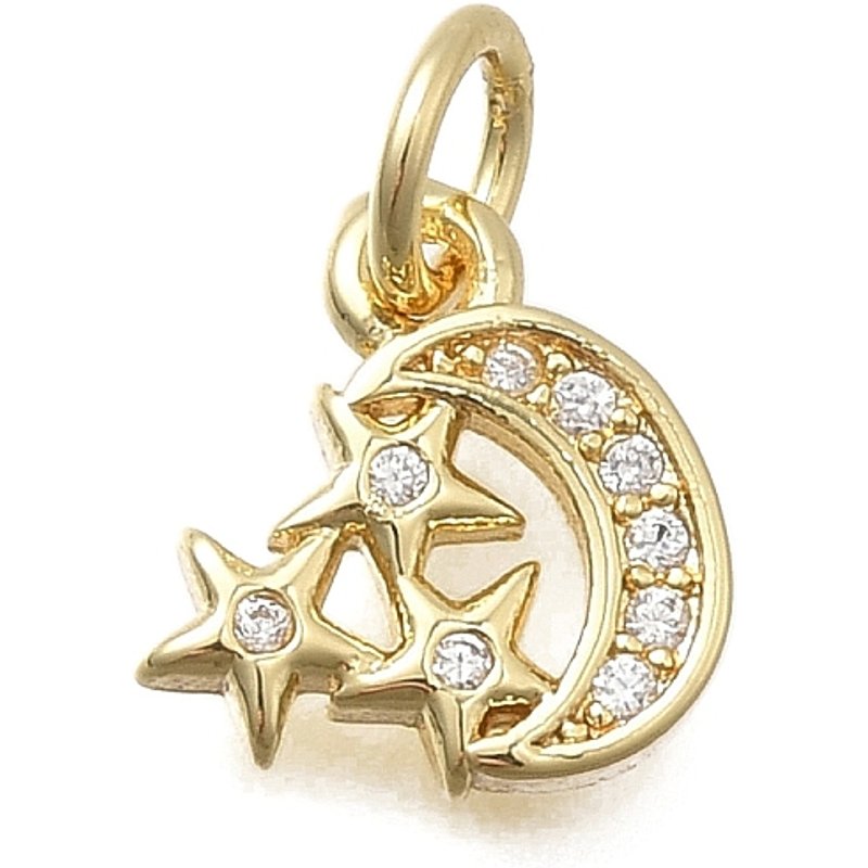 Brass Micro Pave Cubic Zirconia Moon Charm, 18K Gold Plated — Charms & Pendants