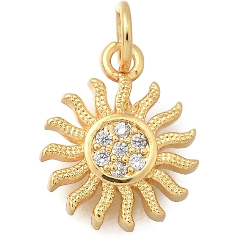 Brass Micro Pave Cubic Zirconia Sun Charms - 18K Gold Plated — Charms & Pendants