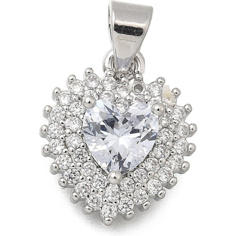 Brass Micro Pave Cubic Zirconia Heart Charms, Cadmium & Lead Free — Charms & Pendants
