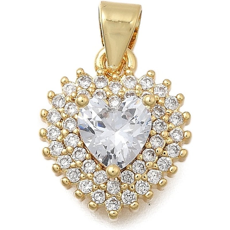 Brass Micro Pave Cubic Zirconia Heart Charms, 18K Gold Plated — Charms & Pendants