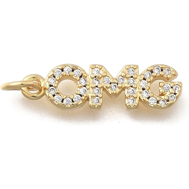 Brass Micro Pave Cubic Zirconia OMG Pendant with Jump Ring — Charms & Pendants