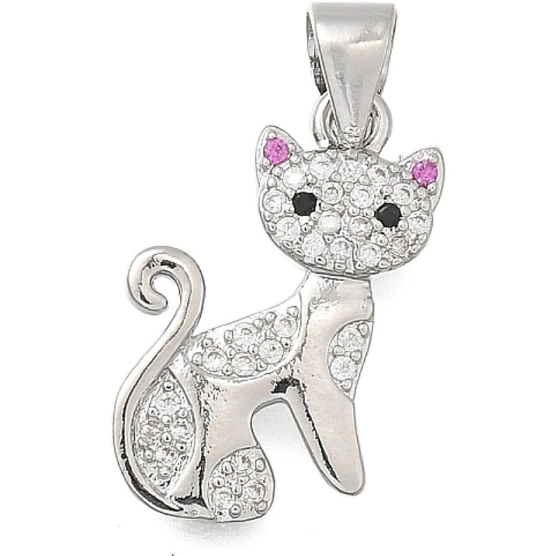 Brass Micro Pave Cat Shape Cubic Zirconia Pendant — Charms & Pendants