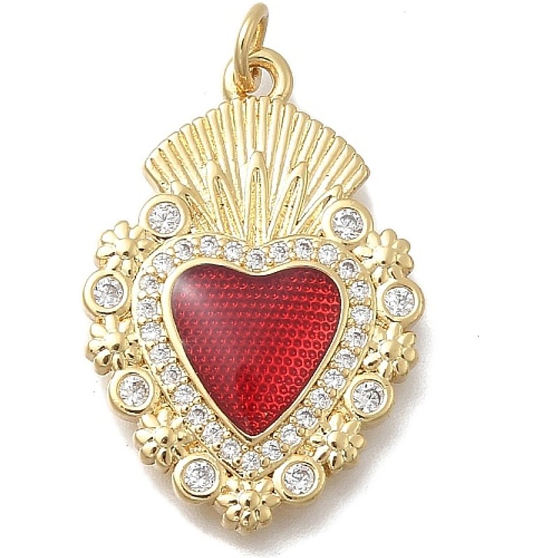 Brass Micro Pave Cubic Zirconia Sacred Heart Pendant with Jump Ring — Charms & Pendants
