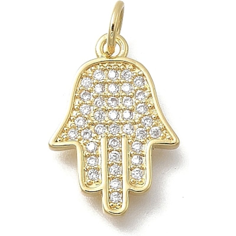 Brass Micro Pave Hamsa Hand Charms with 18K Gold Plating — Charms & Pendants