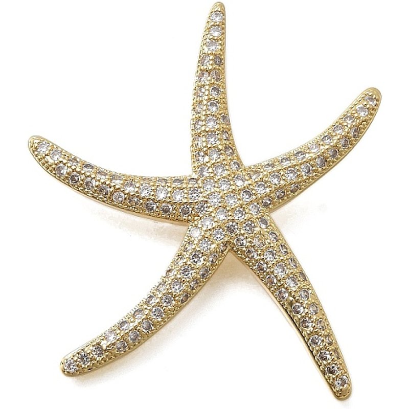 Brass Micro Pave Starfish Pendant with 18K Gold Plating — Charms & Pendants