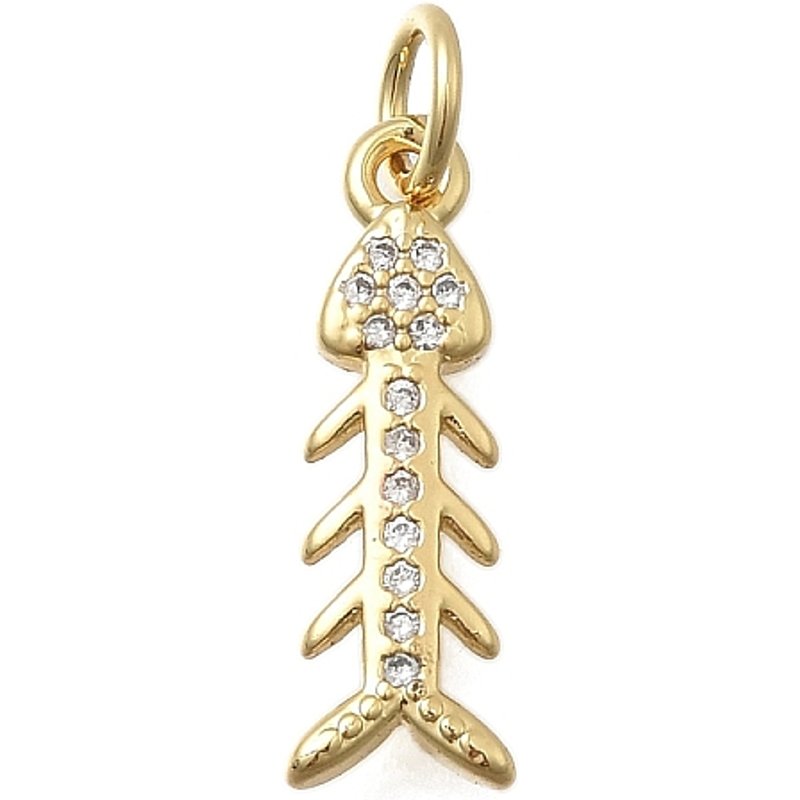 Pendentif en laiton micro pave zircon cubique, poisson, plaqué or 18K — Breloques et pendentifs