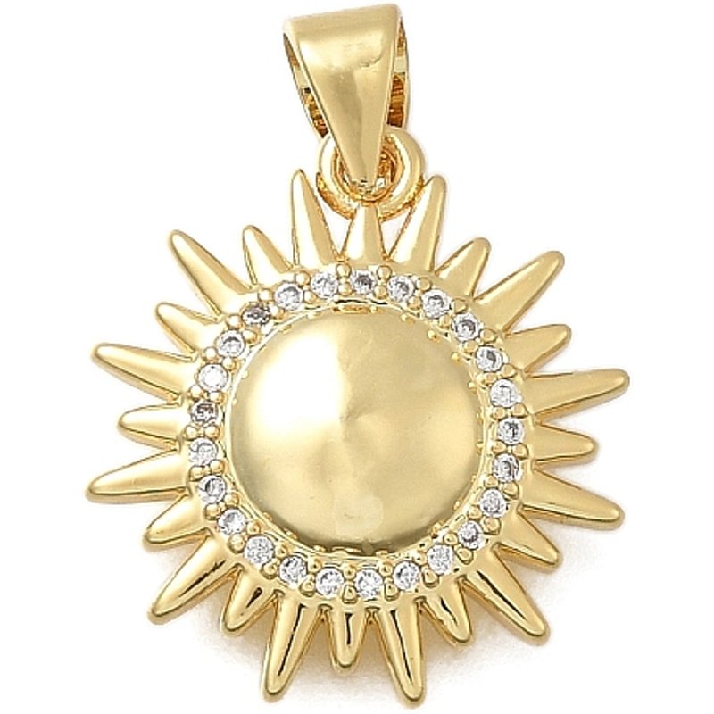 Pendentif en Zircon Cubique Micro Pave en Laiton, Soleil, Plaqué Or 18K — Breloques et pendentifs