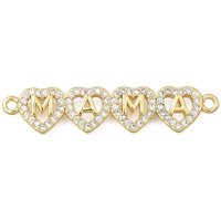 Brass Micro Pave Clear Cubic Zirconia Heart Mama Links — Jewelry Findings