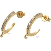 Brass Micro Pave C-Shaped Stud Earring Findings, 18K Gold Plated — Jewelry Findings