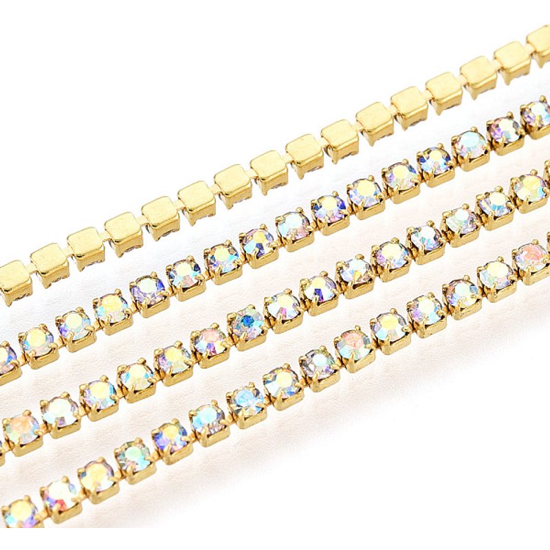Brass Rhinestone Strass Chains with Spool, Silver Color Plated, 10m