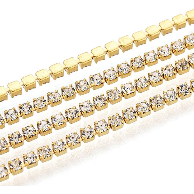 Brass Rhinestone Strass Chains with Spool, Silver Color Plated, 32.81 Feet — Chains, Wire & Cord
