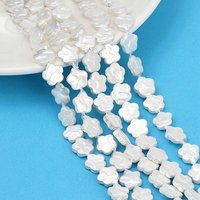 Brins de perles en coquillage électroplaqué, fleur, blanc, 37pcs