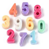 Perles acryliques opaques avec placage UV, iridescentes, numéros 0-9, couleurs mélangées