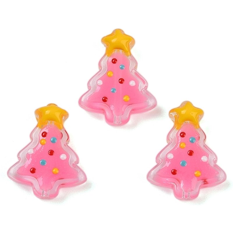 Handmade Lampwork Enamel Beads - Pink Christmas Trees — Jewelry Beads