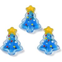Handmade Lampwork Enamel Beads - Christmas Trees, Dodger Blue