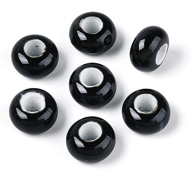 Handmade Black Porcelain Rondelle Beads with Large Holes — Jewelry Beads