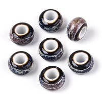 Handmade Porcelain Rondelle Beads, Slate Gray, Large Hole