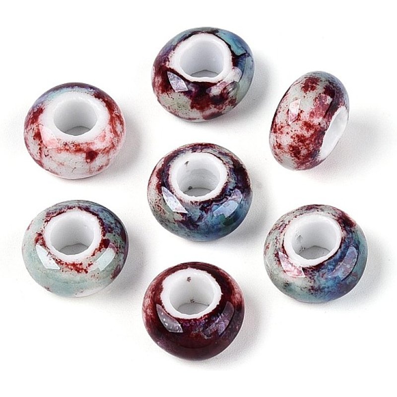 Handmade Porcelain Rondelle Beads, Steel Blue, Large Hole — Jewelry Beads