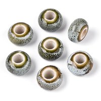 Handmade Porcelain Rondelle Beads, Dark Khaki, Large Hole