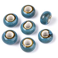 Perles en Porcelaine Fait Main, Rondelle, Ciel Bleu, Grand Trou